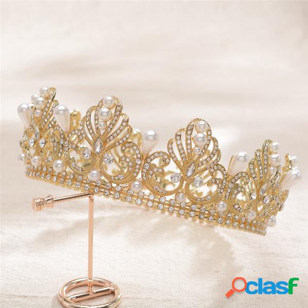 Mujer Tiara redonda completa corona nupcial Rhinestone