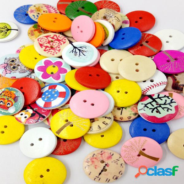 100 piezas 20 mm madera mixta Botones flores redondas