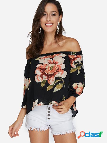 Blusa con hombros descubiertos y estampado floral raído