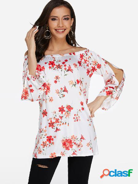 Blusa de moda con estampado floral blanco