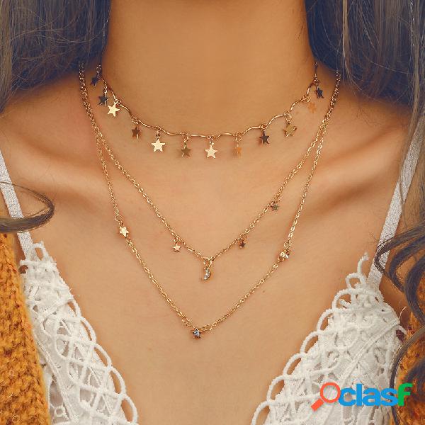 Bohemian Star Borlas collar luna Rhinestone Colgante collar