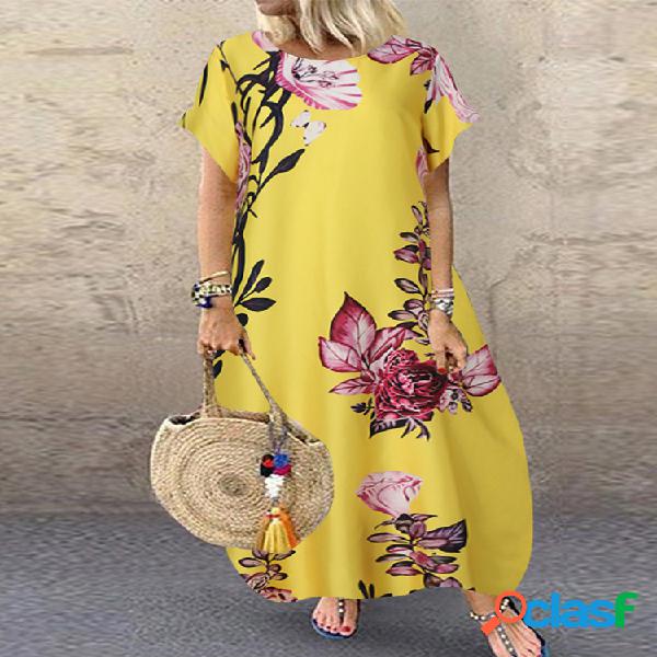 Casual Flores Estampado Manga Corta Plus Talla Vestido