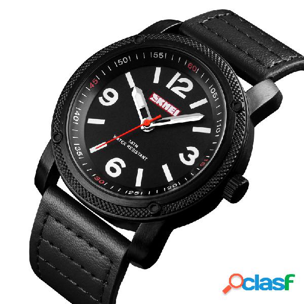 Negocio Reloj de cuero simple Número grande Moda Hombre