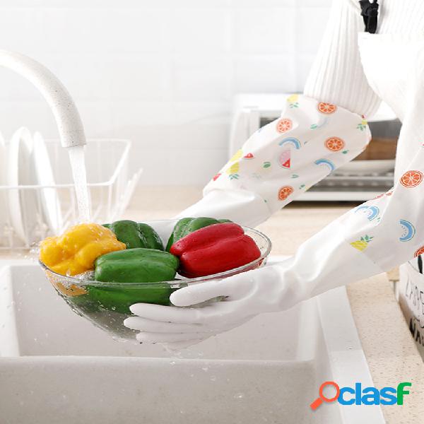 Plus Fleece Kitchen Cleaning Guantes Cartoon Fruit Kitchen
