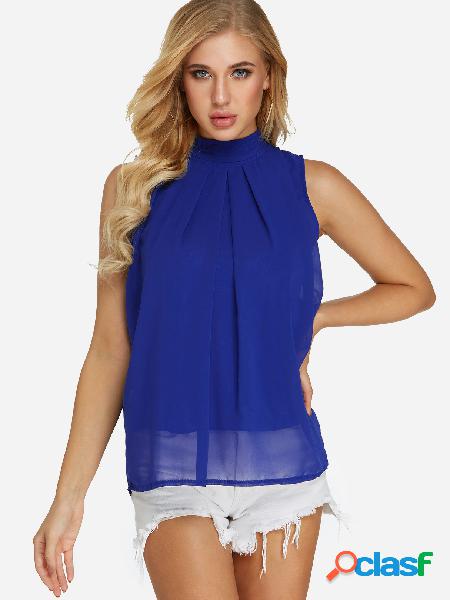 Blusa sin mangas sin mangas con cuello plisado de Blue Box