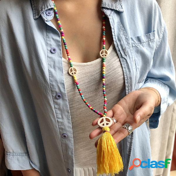 Bohemio Colorful Turquesa Collar de cuentas Borla del signo