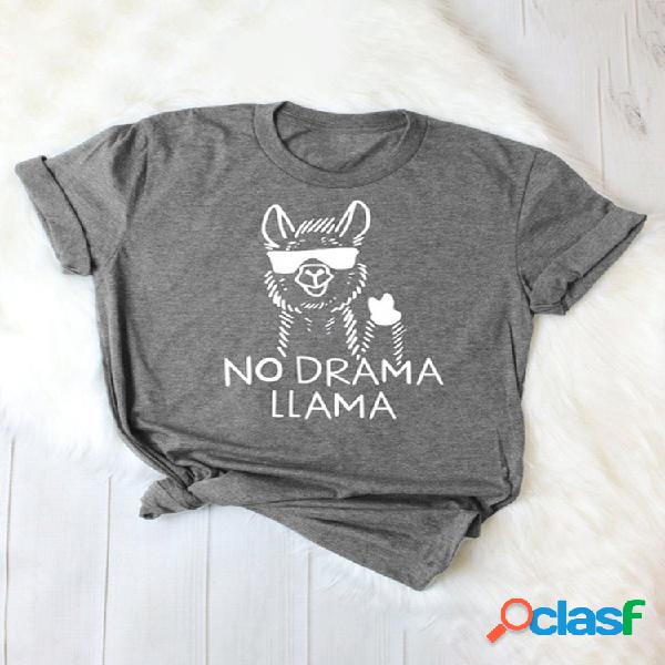 Cartoon Alpaca Letter Print camiseta de manga corta para
