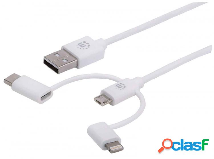 Manhattan Cable USB A - Micro USB B/USB C/Lightning Macho, 1