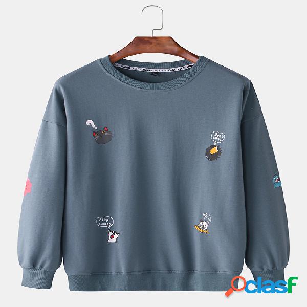Mens Letter Cartoon Animal Dyeing Fun Round Cuello Casual