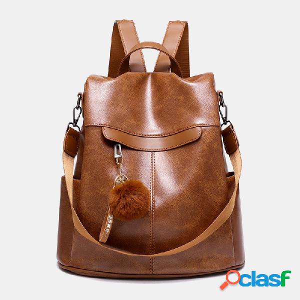 Mujer PU Cuero Sólido Casual Anti Robo Mochila Hombro Bolsa