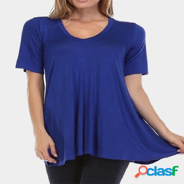 Camiseta de manga corta sin mangas con cuello en V azul