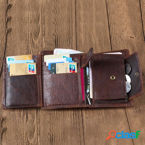 Cartera corta vintage de cuero genuino con 12 ranuras para
