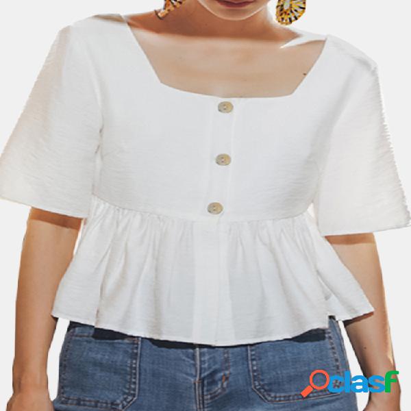Cuello cuadrado Sólido Sólido Media manga Plus Blusa Talla
