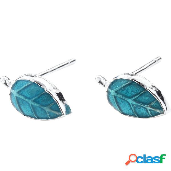 Elegante Oreja Stud Pendientes 925 plata de ley azul Hoja