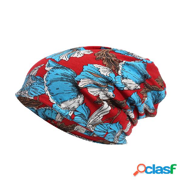 Gorro con orejeras de algodón estampado para mujer, gorro