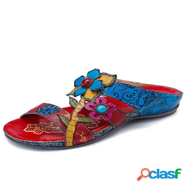 SOCOFY Bohemia Piel Genuina Empalme pintado a mano floral