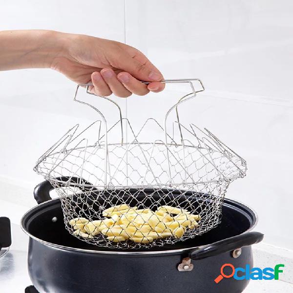 Canasta frita redonda plegable telescópica de acero