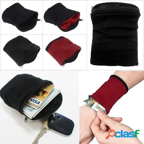 EDC Wrist Wallet Pouch Banda Fleece Zipper Running Travel