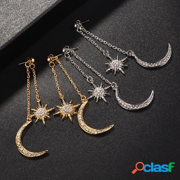 Estilo bohemio Rhinestone lleno Pendientes Brillante Moon