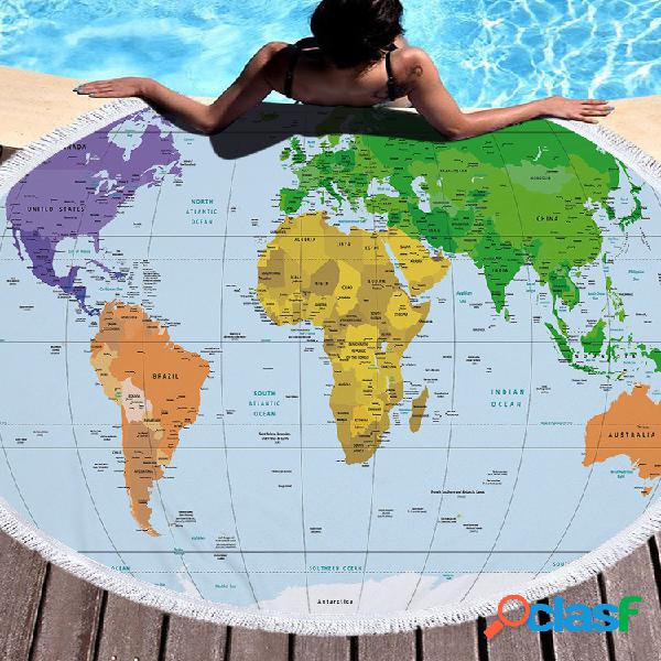 Mapa del mundo impreso redondo grande Playa Toalla Yoga