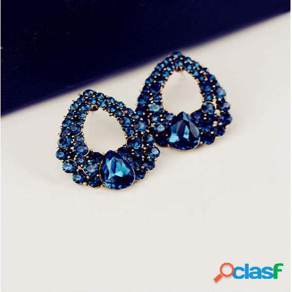 Moda Ear Stud Pendientes Blue Gemstone Hollow Rhinestone