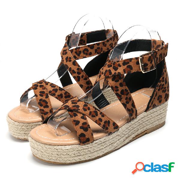 Mujeres Retro Casual Leopard Strappy Buckle Alpargatas