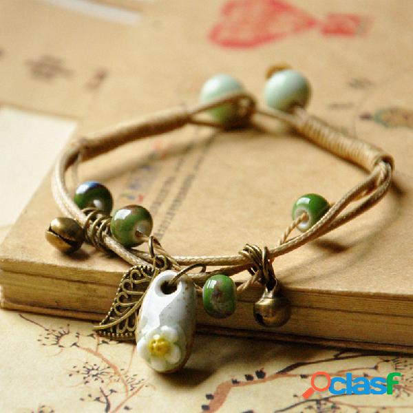 Pulsera ajustable étnica tejida a mano Cerámico Cuentas
