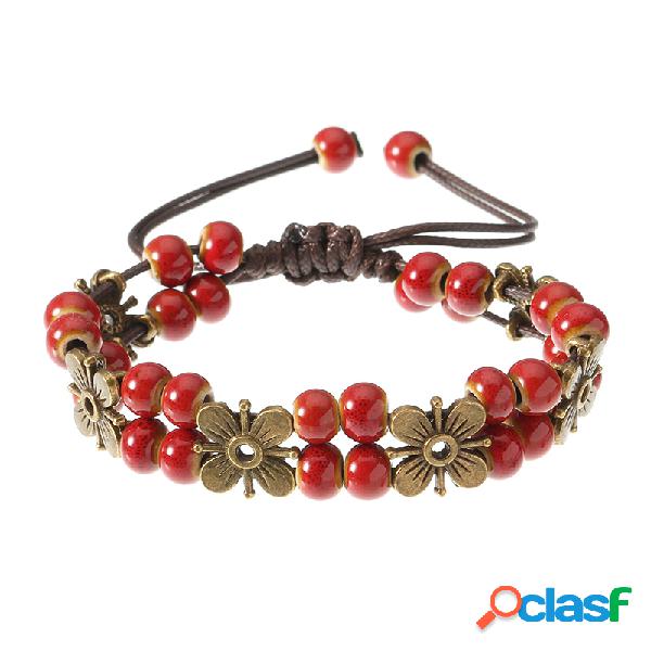 Pulsera étnica retra con cuentas cerámicas Pulsera de