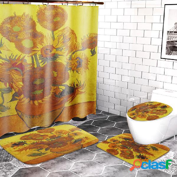 180x180cm Cortinas de ducha de tela de baño de girasol