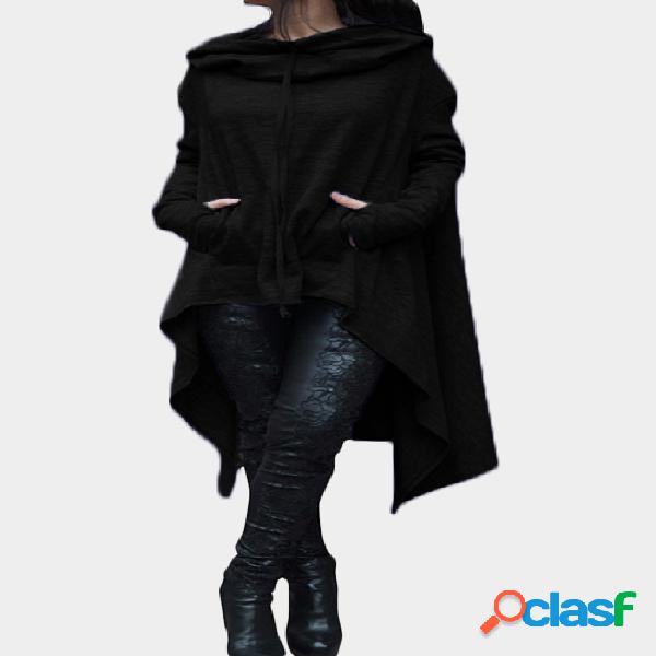 Negro Hooded Design manga larga Causal Sudadera