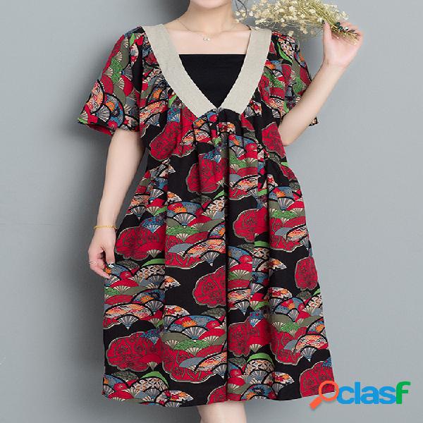 Imprimir Manga corta V Cuello Dobladillo flojo Mujer