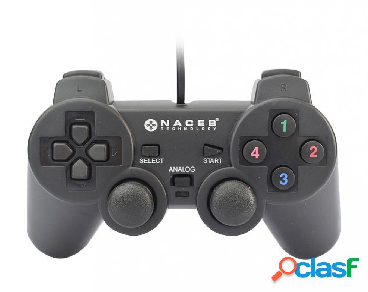 Naceb Gamepad NA-0917, PC, Alámbrico, Negro