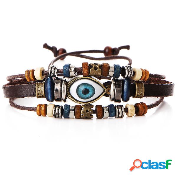 Pulsera Mutilayer Hombre Punk Beaded Globo ocular Pulsera