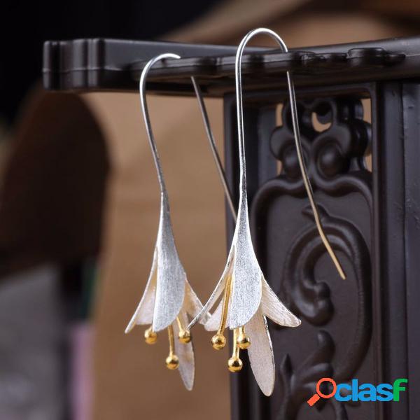 S925 Plata Retros Pendientes Vívida Flor de Magnolia