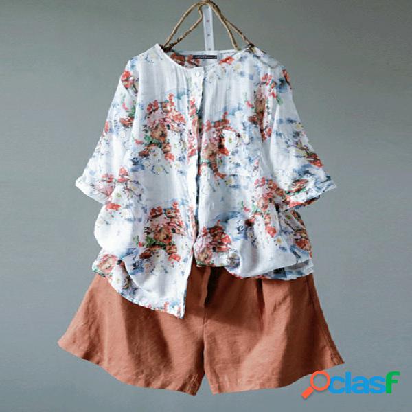 Blusa Botón Estampado floral Manga 3/4 vendimia