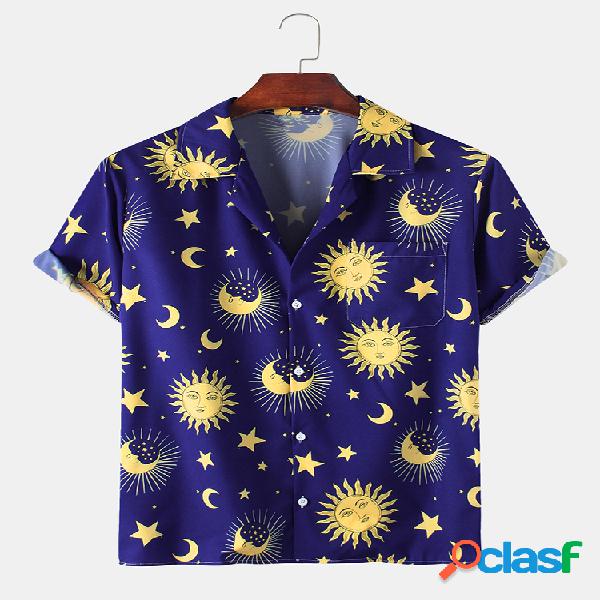Hombre Diversión Cartoon Star Moon Print Playa Casual