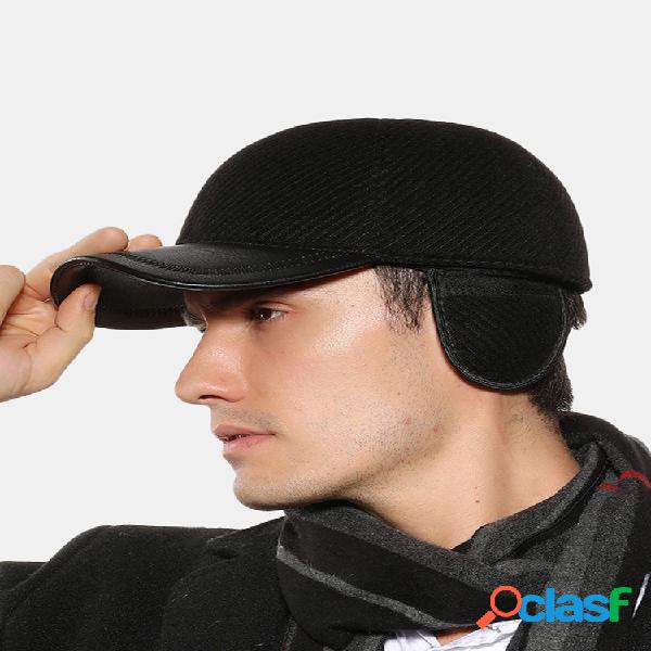 Hombre Warm al aire libre Earmuffs Leather Sombrero Gorra de