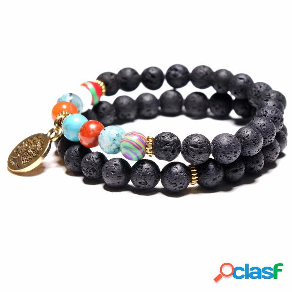 Retro Life Tree Pulsera moldeada de energía piedra