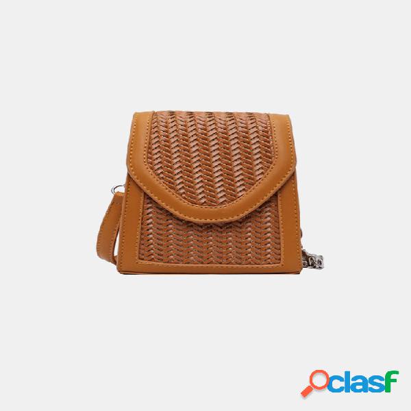 Summer Flap Straw Chain Crossbody Bolsa