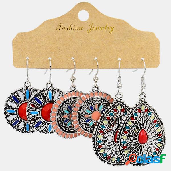 Vintage Hollow Sunflower Colgante Pendientes Conjunto Gota