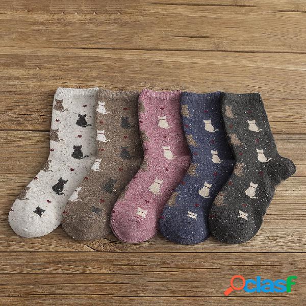 10PC Retro Warm Mujer calcetines Jacquard Fashion Gato