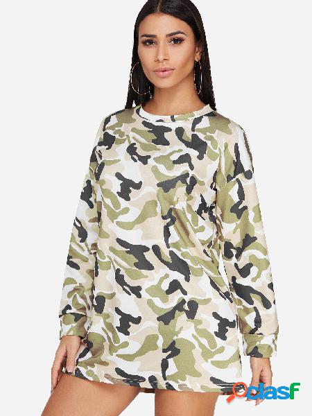 Camuflaje verde claro cuello redondo manga larga sudadera