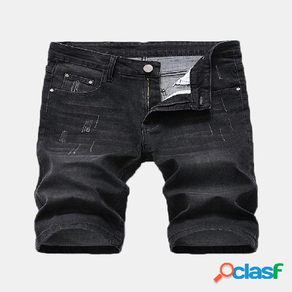 Elásticos Delgado agujeros cortos Jeans para hombres
