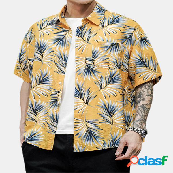 Hombre Holiday Hoja Impreso Camisas de manga corta informal