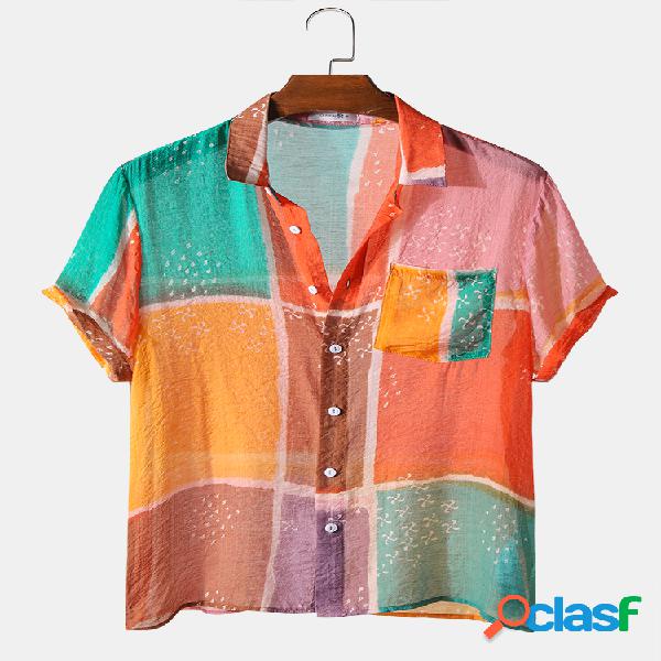 Hombres Multicolor Color Block Ligero Casual Camisa
