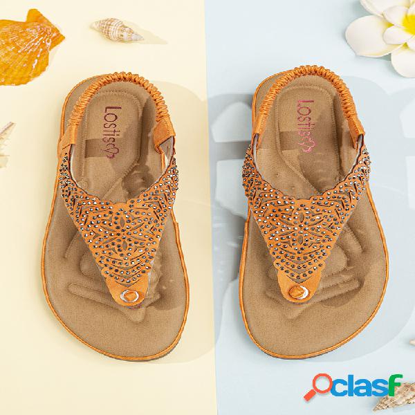 LOSTISY Rhinestone Elastic Banda Clip Toe Cómoda plantilla
