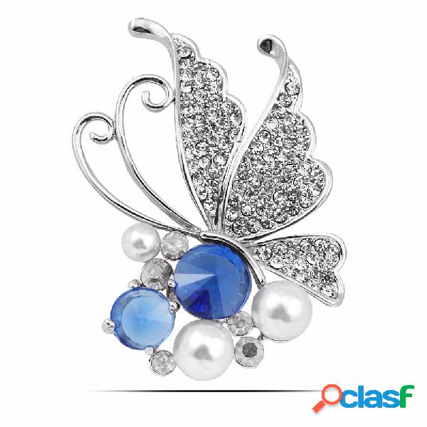 Lujo Elegante Broche Zircon Cristal Perla Broche Mariposa