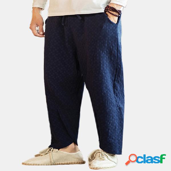 Mens Casual Wide Leg Elastic Drawstring Waist Loose Harem