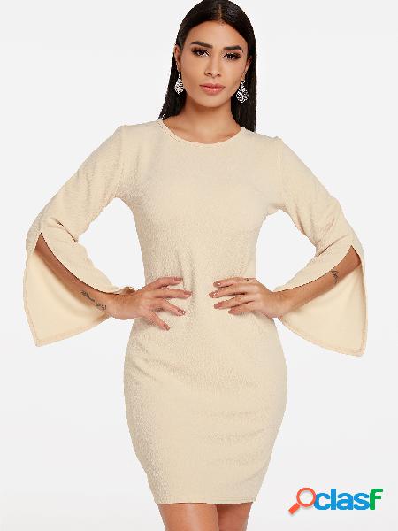Vestido de manga larga con cuello redondo liso y diseño de