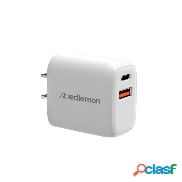 Redlemon Cargador de Pared, 1x USB A/1x USB C, Blanco